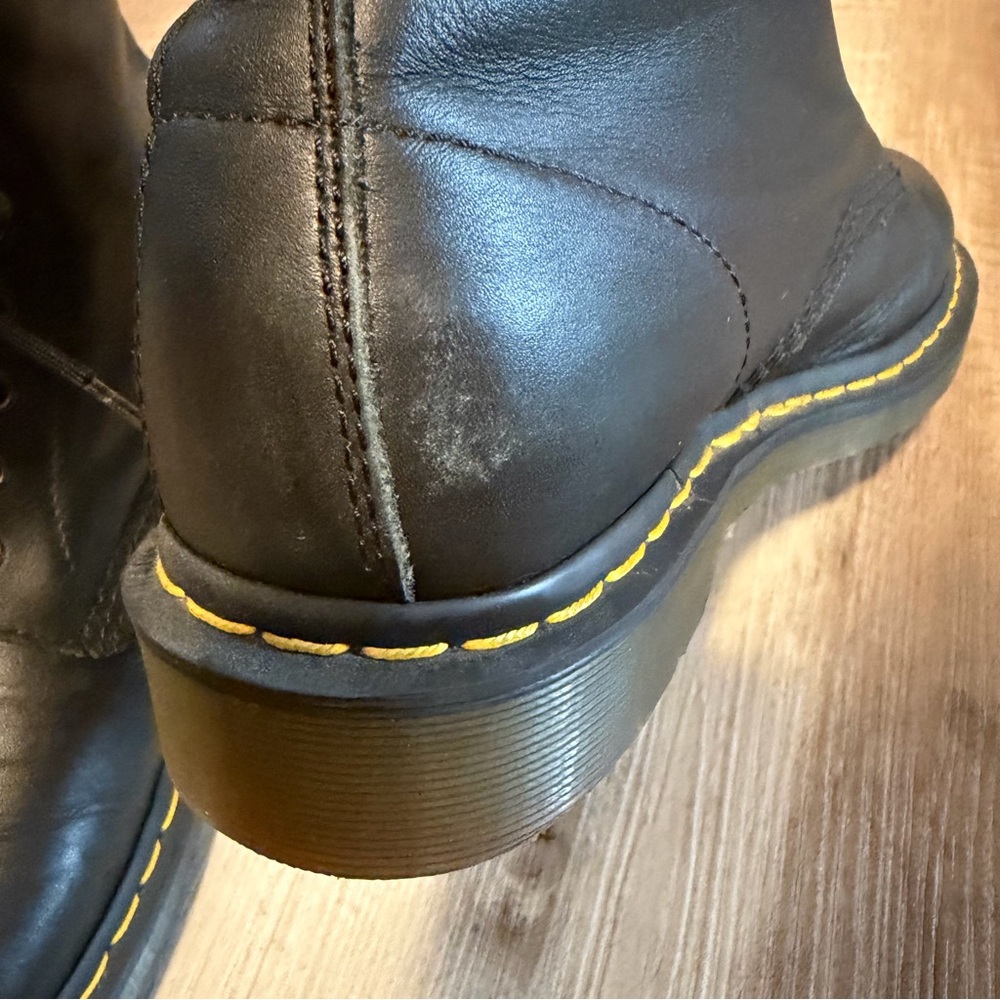 Dr. Martens Black Leather Lace-Up Boots with Yellow Stitching - Picture 7 of 9